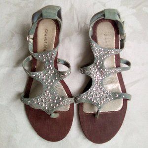 Gianni Bini Denim Wedge Sandals with Jewel Accents